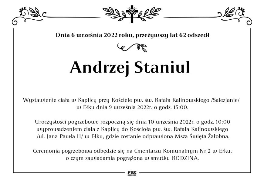 Andrzej Staniul  - nekrolog